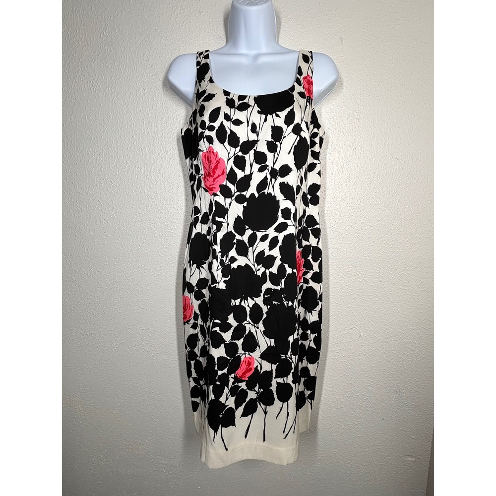 Maggy London Petites 100% Silk Sheath Dress Womens 6 Floral Rose Sleeveless EUC